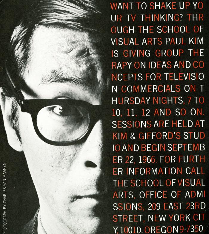 Course Announcements depicts: Half of a man's face, wearing glasses, and half text about the class in alternating red and white letters