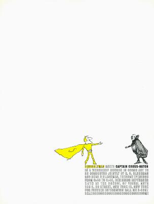 Course Announcements depicts: superhero in yellow cape reaching out to man made of cross-hatched lines with mustache and glasses also wearing cape