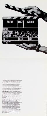 Course Announcements depicts: Hands holding film action clapper with instructor's name on it
