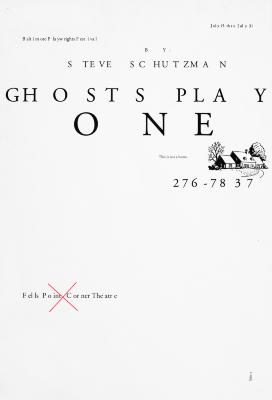 Prints depicts: Title of play and playwright with dates in black on white, and a small black-and-white drawing of a house with the phrase "This is not a home" and the numbers "276-78 37"