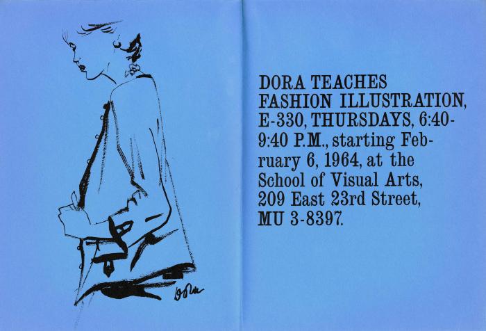 Course Announcements depicts: Line drawing of woman carrying purse on blue background