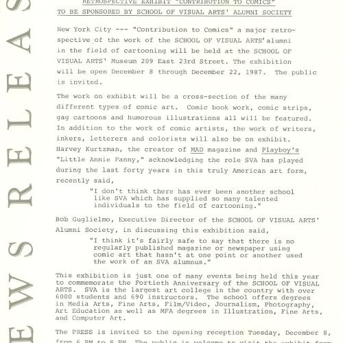 Press Releases depicts: Typewritten document describing exhibition