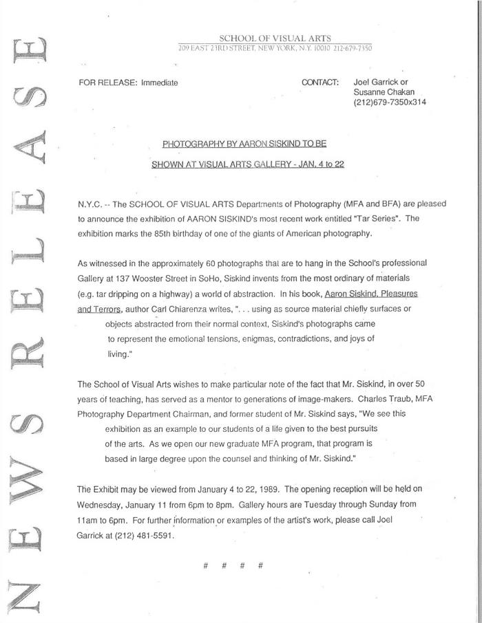 Digital Files, Press Releases depicts: typewritten document describing exhibition