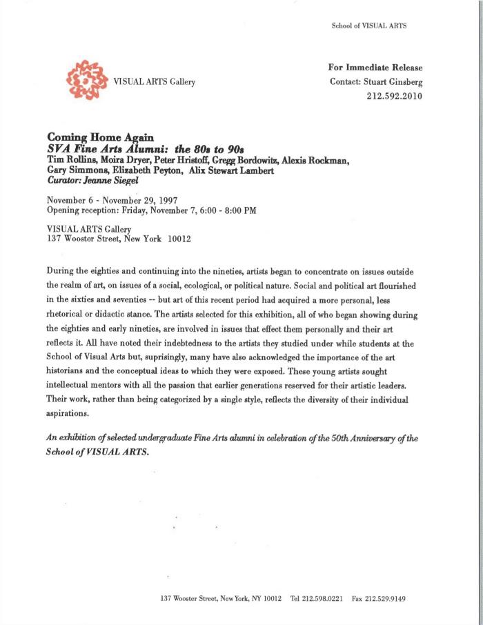 Press Releases depicts: typewritten description of exhibition