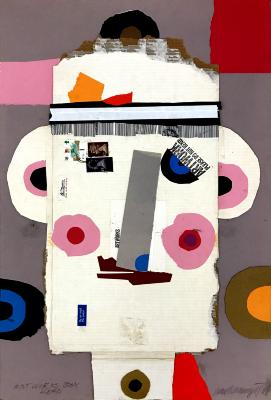 Original Art depicts: face made from cardboard box, with "Artworks" mailing label