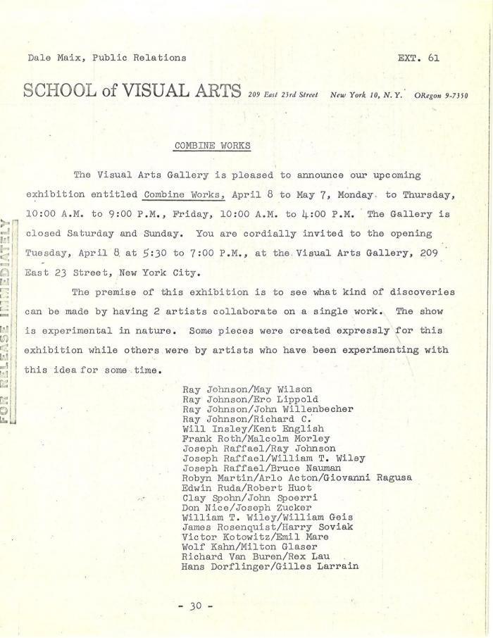 Prints depicts: typed press release