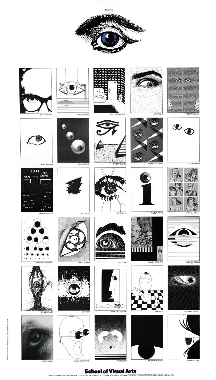 Posters depicts: Grid of illustrations of human eyes.