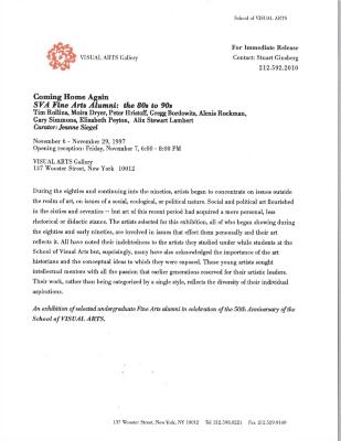 Press Releases depicts: typewritten description of exhibition