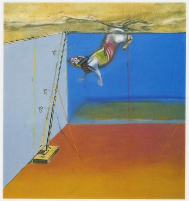 Books depicts: A dog-like animal swimming beneath water in an abstract room