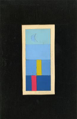 Original Art depicts: blue crescent moon on blue background