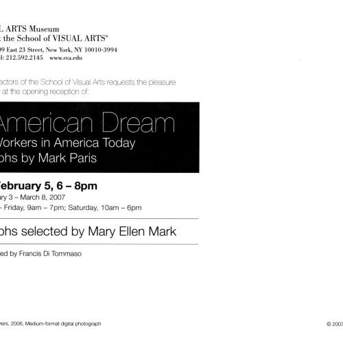 Announcements and invitations depicts: Exhibition announcement back