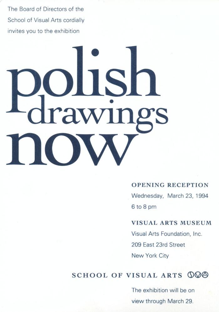 Announcements and invitations depicts: Announcement card for Polish Drawings Now exhibition