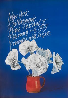 Posters depicts: paper flowers made of sheet music in a red vase