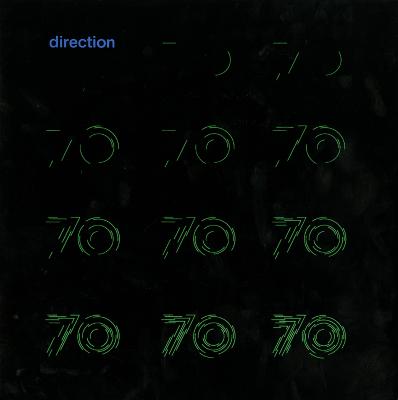Booklet/Brochure depicts: 11 illustrations next to each other of many lines coming together to form the number 70 across a black page, almost like frames of an animation 