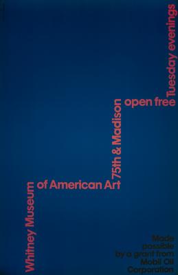 Posters depicts: Red poster text in a stairstep pattern on a blue blackground