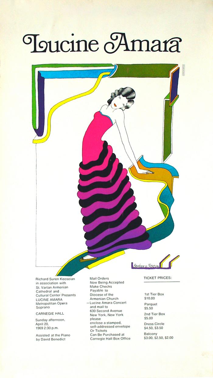 Posters, Prints depicts: Glamorous brunette woman in a strapless pink gown standing on a ribbon