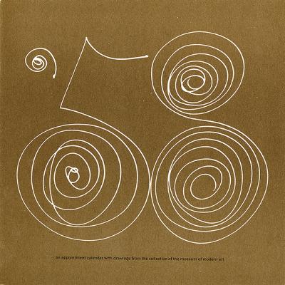 Calendars depicts: "58" handwritten on a brown paper, the 5 and 8 have spirals inside of their circular parts 