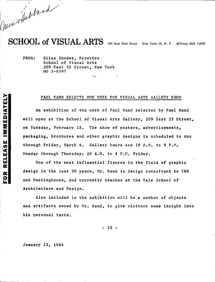 Press Releases depicts: typed description of exhibition