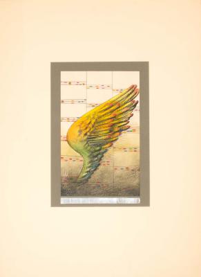 Original Art, Posters depicts: Colored illustration of a wing and a text underneath that reads "Juilliard"