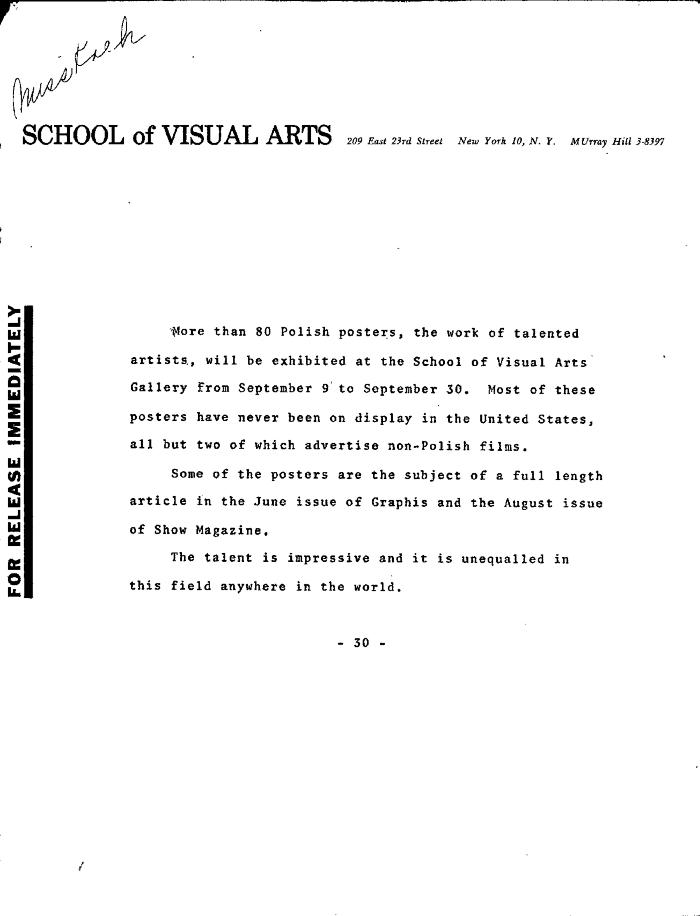 Press Releases depicts: typed description of exhibition