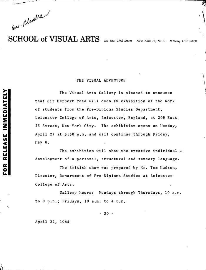Press Releases depicts: typed description of exhibition