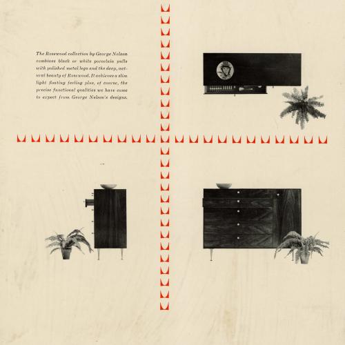 Advertisements depicts: three pieces of modern furniture in black and white