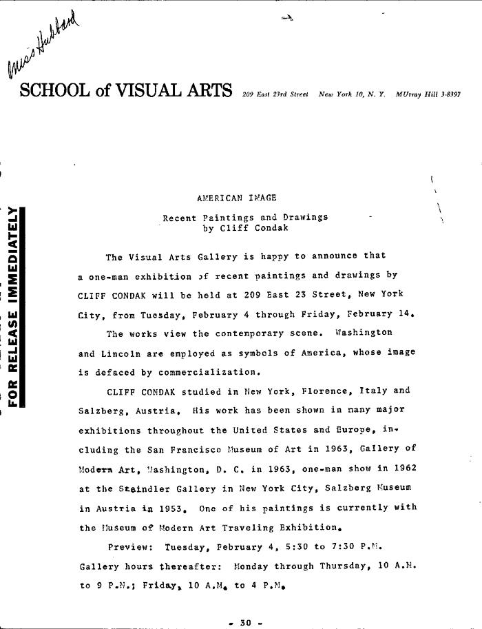 Press Releases depicts: typed description of exhibition