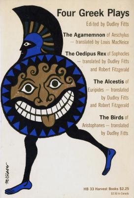 Book Covers depicts: Greek soldier with large helmet and shield with a face with teeth and tongue sticking out