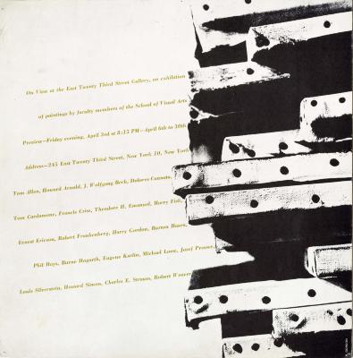 stacked canvases next to list of exhibition participants