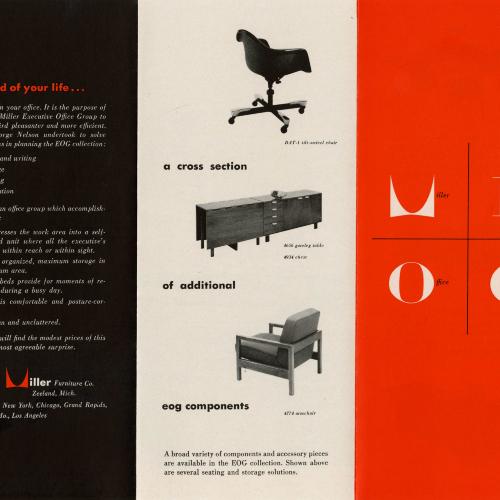 Advertisements depicts: sheet that's one third each black, white and red with images of modern furniture