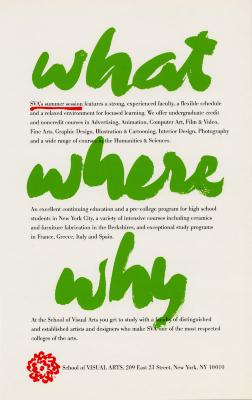 Booklet/Brochure depicts: what where why painted in green brushstrokes