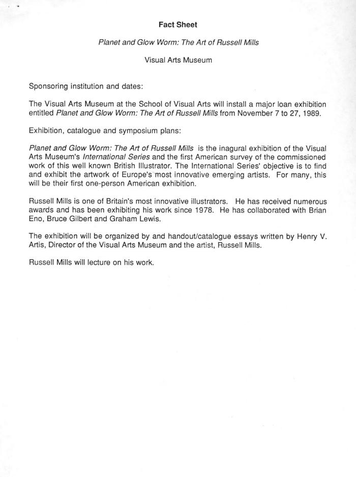 Administrative files depicts: Typewritten document describing exhibition