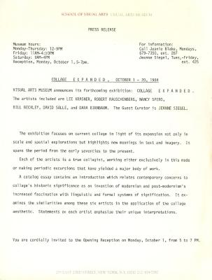 Press Releases depicts: Typewritten document describing exhibition