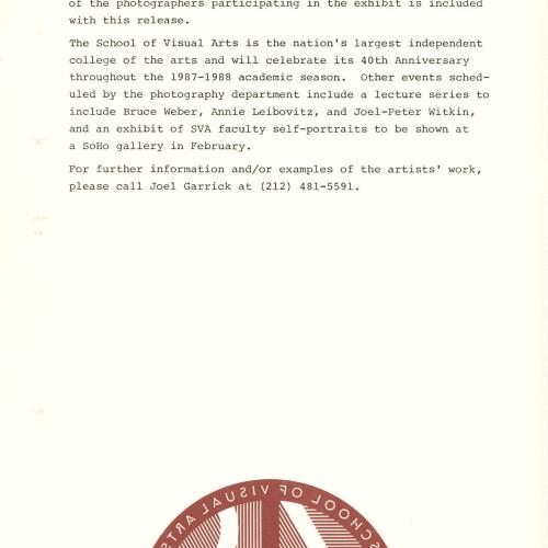 Press Releases depicts: Typewritten document describing exhibition