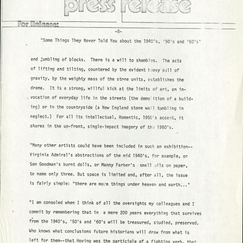 Press Releases depicts: Typewritten description of exhibition