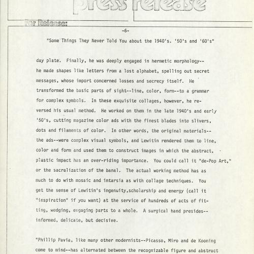 Press Releases depicts: Typewritten description of exhibition