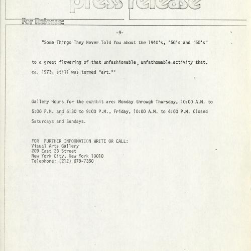 Press Releases depicts: Typewritten description of exhibition