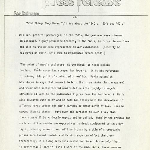 Press Releases depicts: Typewritten description of exhibition