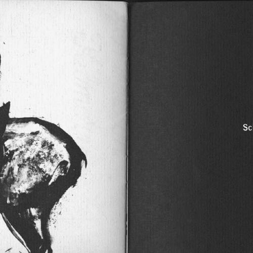 Exhibition Catalogues depicts: Left half is a drawing of figure riding a horse, right half a black page with "School of Visual Arts" in white type