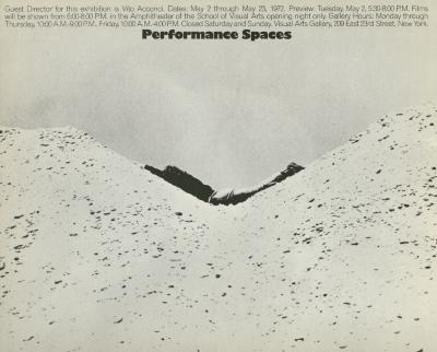 Announcements and invitations depicts: Man, facedown and outstretched over a dip in two hills