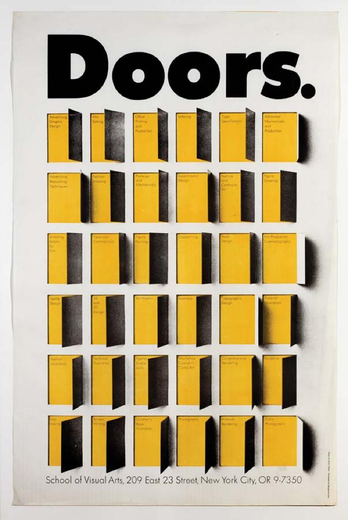 Posters depicts: Six rows of doors opening with course names