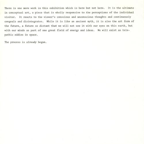 Press Releases depicts: Typewritten document describing exhibition