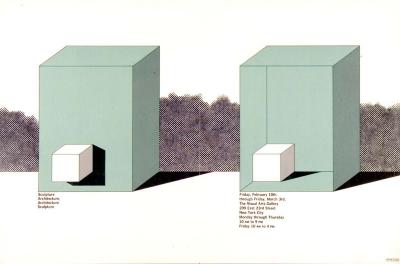 Posters depicts: Two small white cubes, one attached to the front of a larger, green cube, the other inside a similar hollow cube