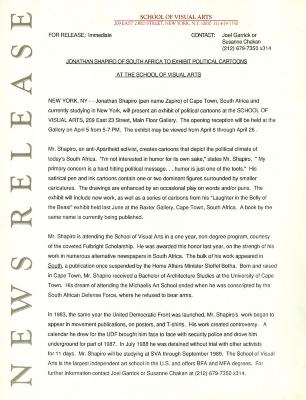 Press Releases depicts: Typewritten document describing exhibition