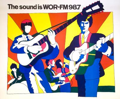 Posters depicts: 1960s band playing guitar against red and yellow striped background