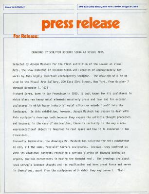 Press Releases depicts: Typewritten document describing exhibition
