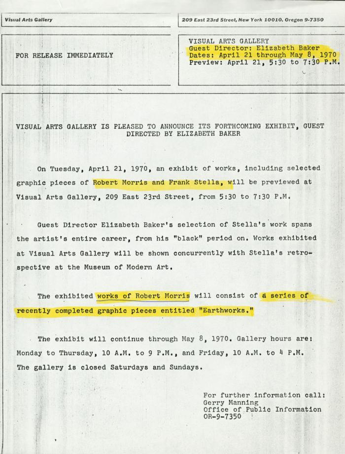 Press Releases depicts: Typewritten description of exhibition