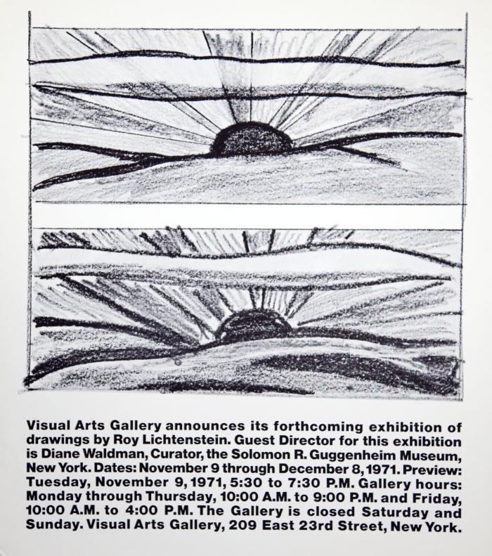 Posters depicts: Two black and white drawings of a rising sun