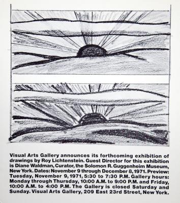 Posters depicts: Two black and white drawings of a rising sun