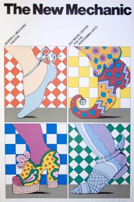 Posters depicts: Four colorful, fanciful shoes in a grid